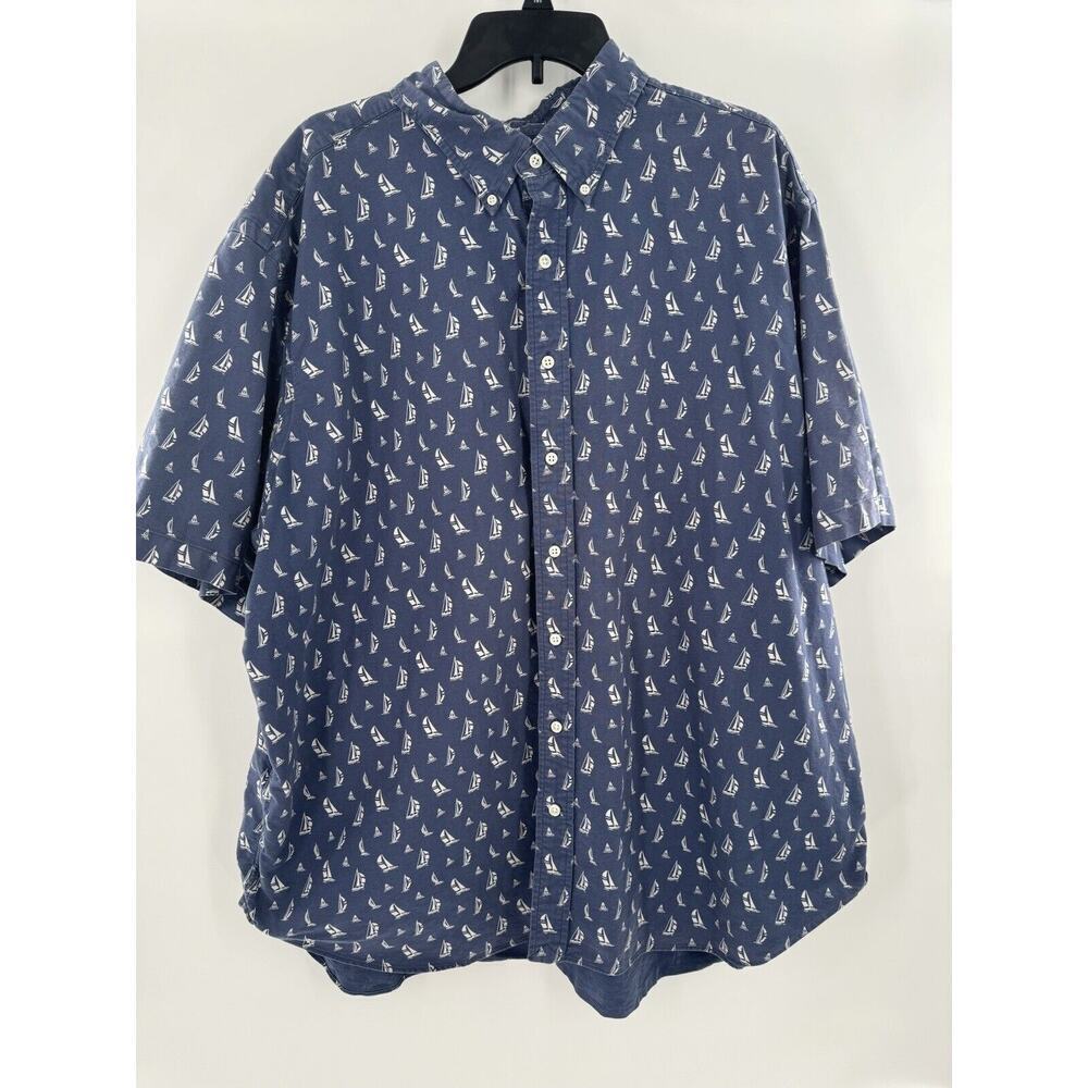 Ralph Lauren Mens Size 3XB Shirt Classic Fit Sailboat Nautical Short Sleeve Blue